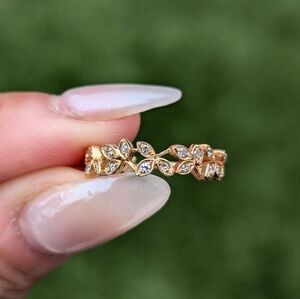 14K Rose Gold Diamond Floral Petal Vine Ring Band